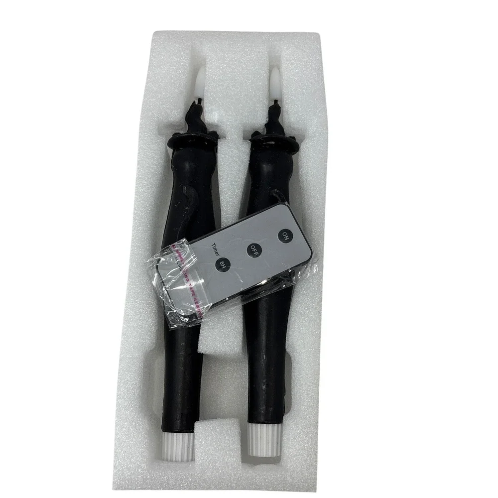 Wondrous LED Wax Black Cat Flameless Taper Candles Set of 2 with Remote‎ Timer